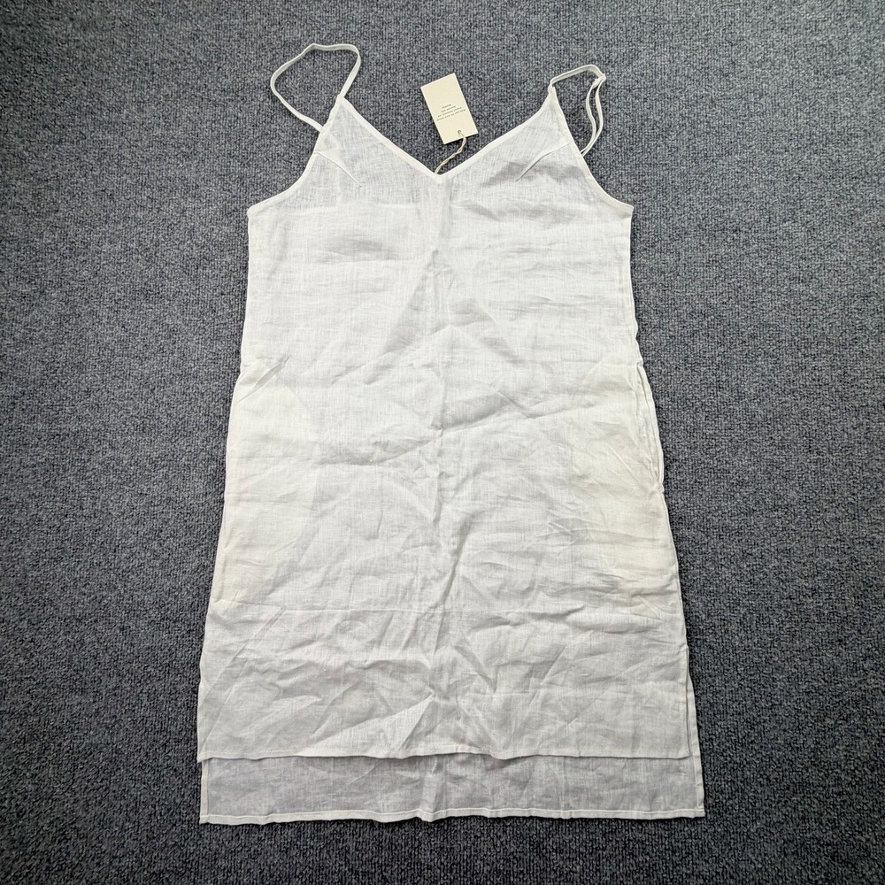 Amazhiyu 100% Linen Tunic Dress White Spaghetti Strap Sheer NWT S